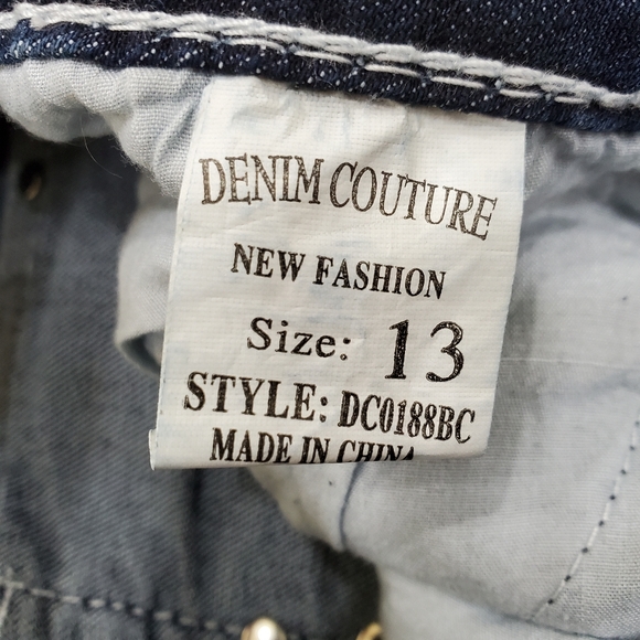 Denim Couture jeans junior size 13 Dark wash Faded White stitching Glam pockets - Picture 13 of 13
